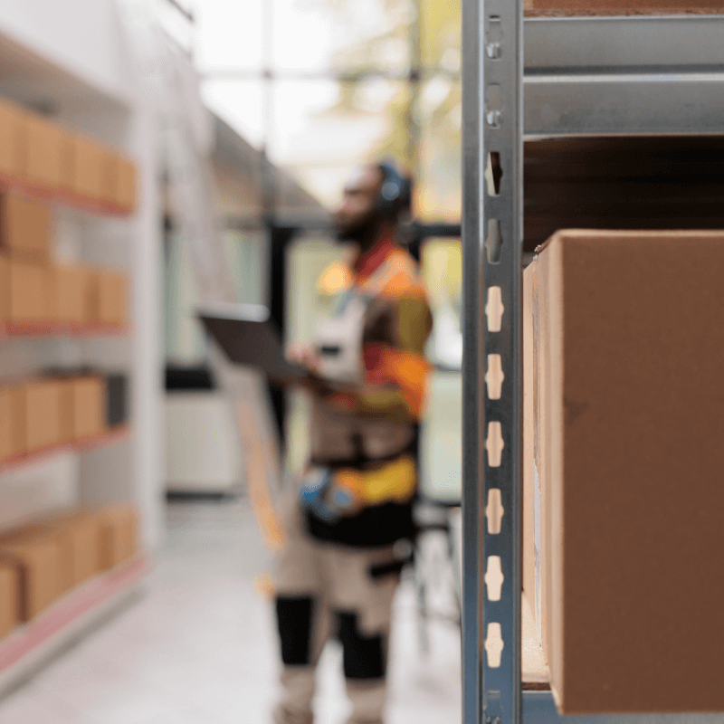 Interracial couple smiling while moving with cardboard boxes on a sunny day.